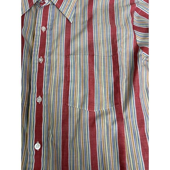 Vintage 60s Arrow Short Sleeve Striped Button Down Shirt Men's Size 17 Red - Picture 3 of 10